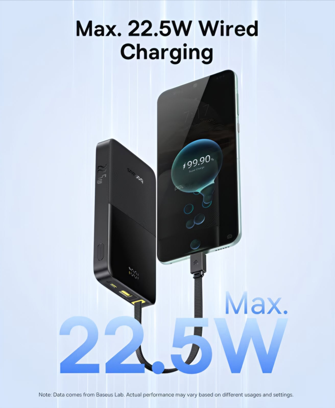 Externí baterie Baseus EnerFill Bipow2 Pro, 10000mAh, 22.5W, QC + PD, 1 x USB-A - 2 x USB-C, Černá E0027600