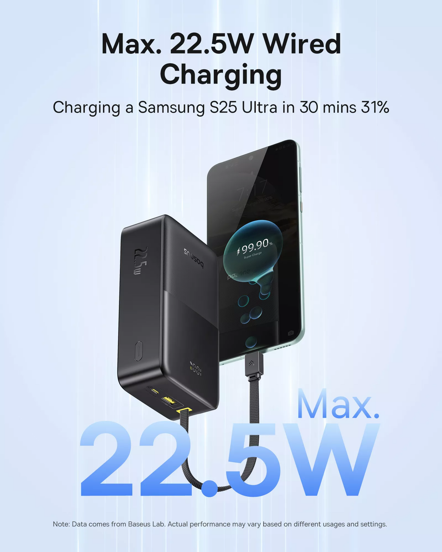 Externí baterie Baseus EnerFill Bipow2 Pro, 30000mAh, 22.5W, QC + PD, 1 x USB-A - 2 x USB-C, Černá E0028100