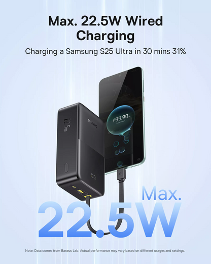 Externí baterie Baseus EnerFill Bipow2 Pro, 30000mAh, 22.5W, QC + PD, 1 x USB-A - 2 x USB-C, Černá E0028100