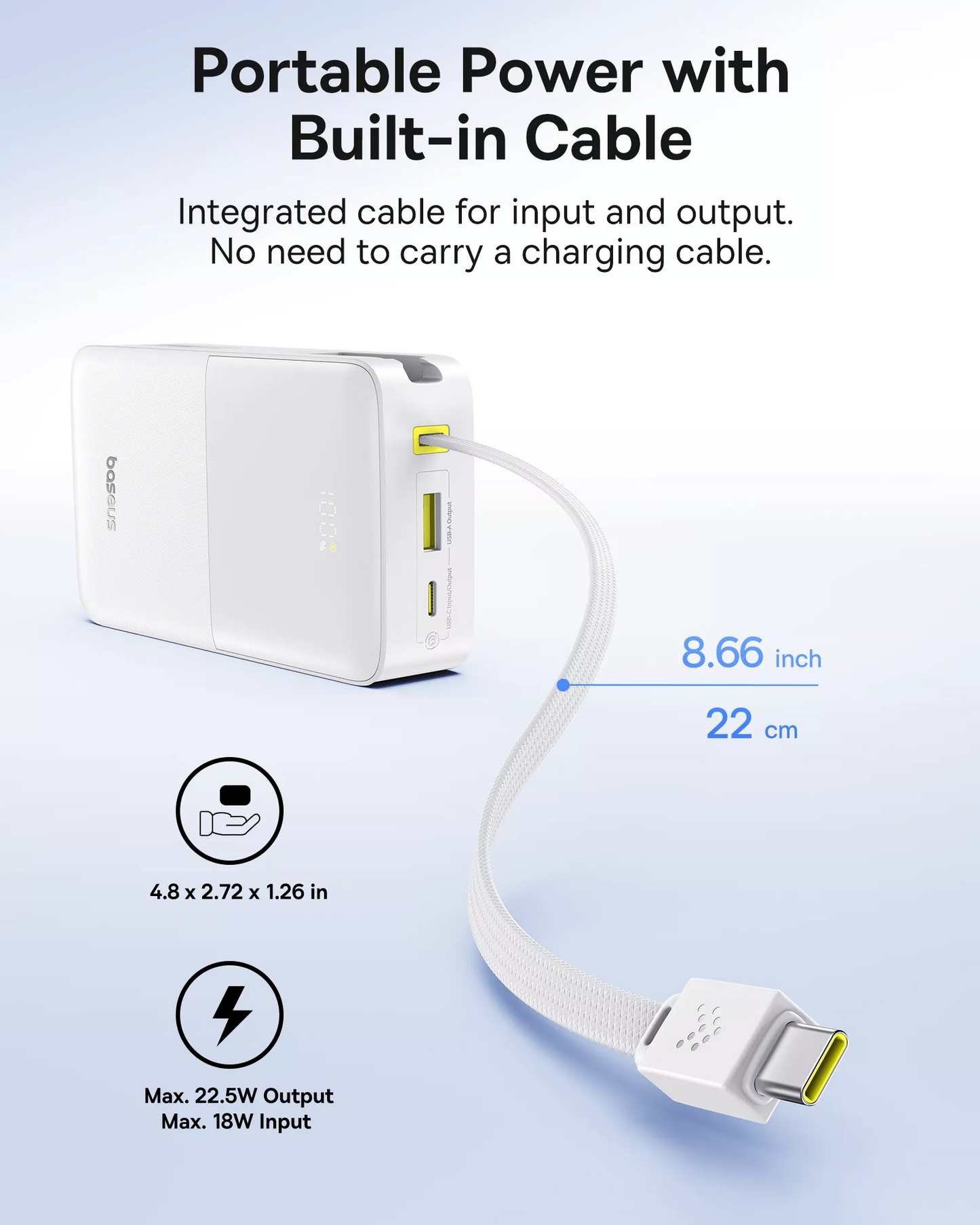Externí baterie Baseus EnerFill Bipow2 Pro, 20000mAh, 22.5W, QC + PD, 1 x USB-A - 2 x USB-C, Bílá E0027700