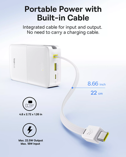 Externí baterie Baseus EnerFill Bipow2 Pro, 20000mAh, 22.5W, QC + PD, 1 x USB-A - 2 x USB-C, Bílá E0027700