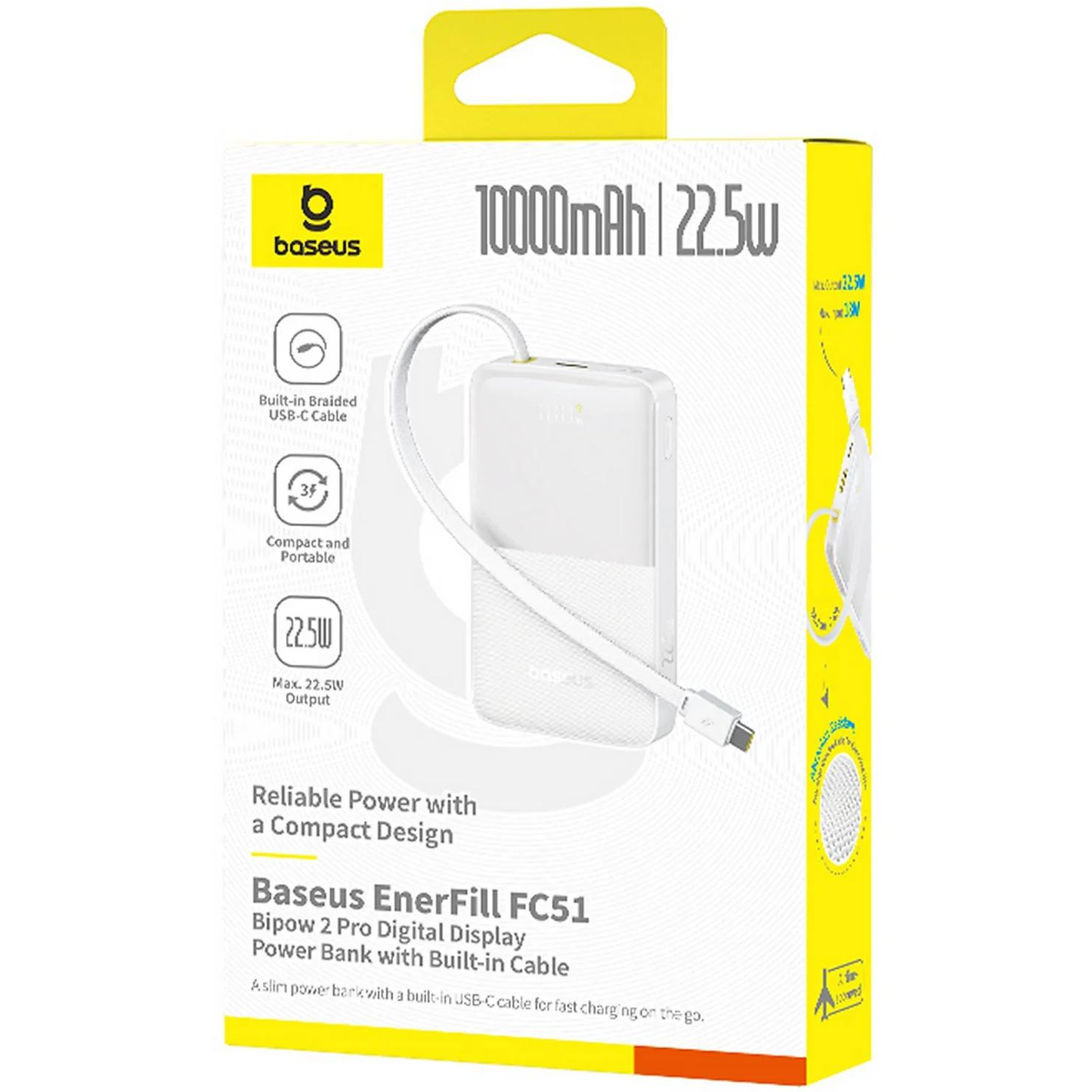 Externí baterie Baseus EnerFill Bipow2 Pro, 10000mAh, 22.5W, QC + PD, 1 x USB-A - 2 x USB-C, Bílá E0027601