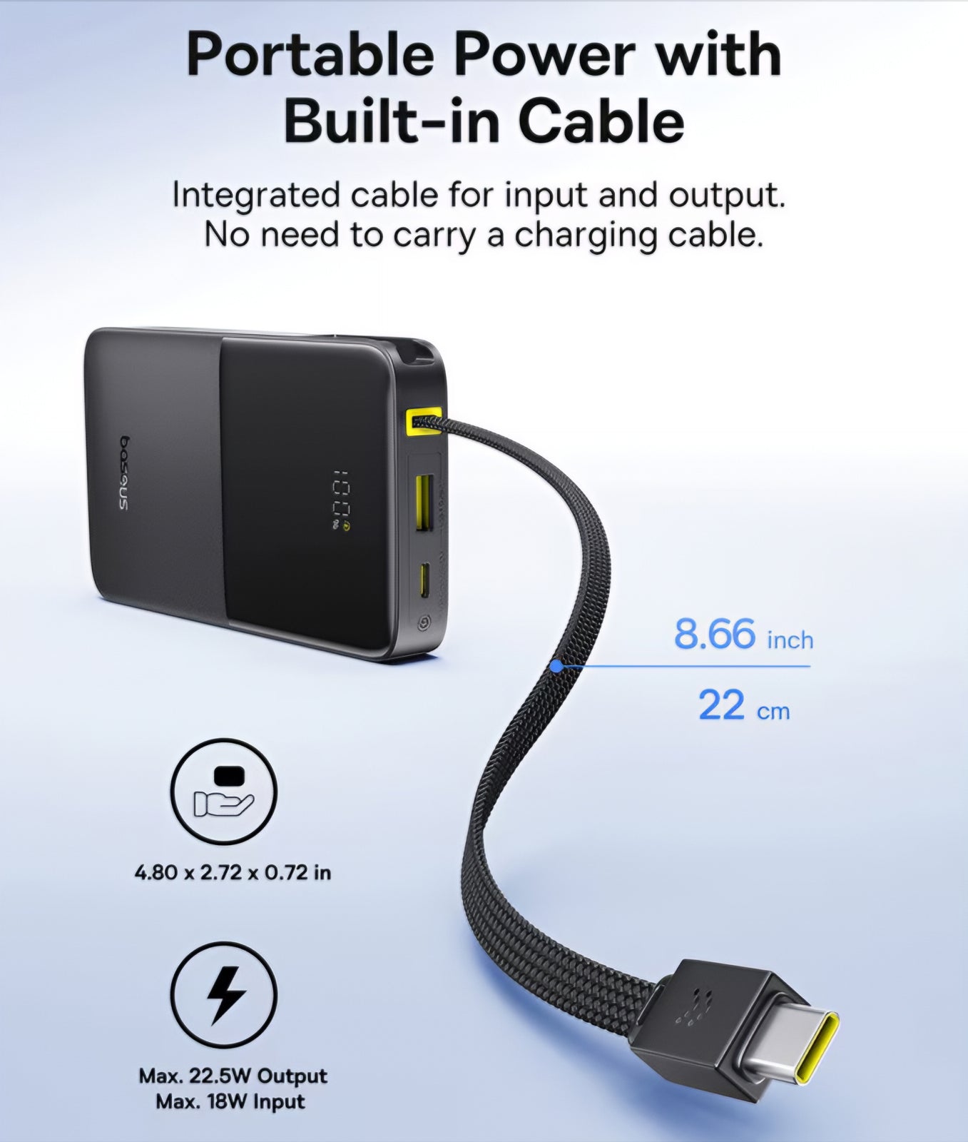 Externí baterie Baseus EnerFill Bipow2 Pro, 10000mAh, 22.5W, QC + PD, 1 x USB-A - 2 x USB-C, Černá E0027600