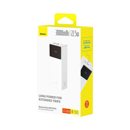 Externí baterie Baseus EnerFill FP41, 30000mAh, 22.5W, QC + PD, 1 x USB-C - 2 x USB-A, Bílá