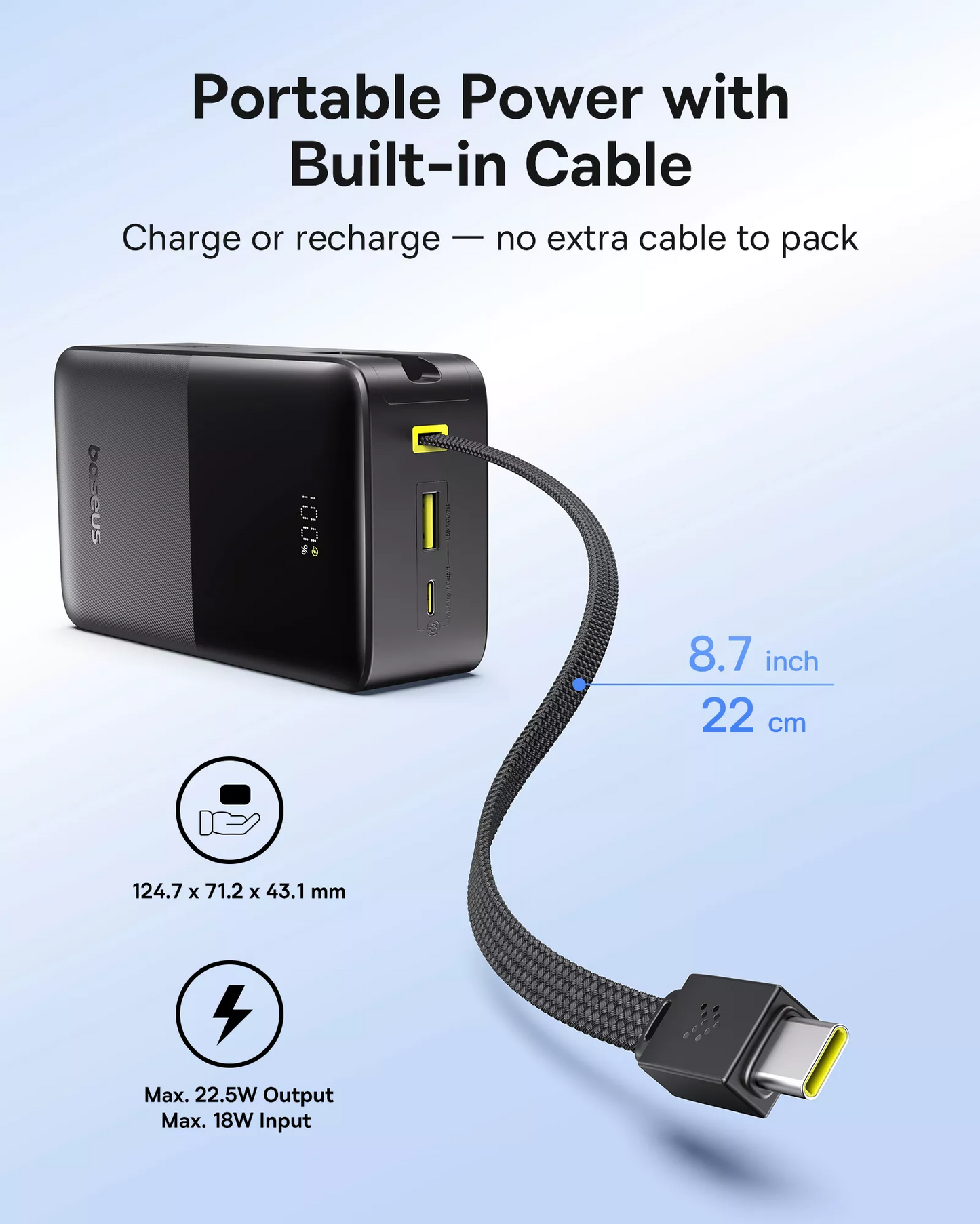 Externí baterie Baseus EnerFill Bipow2 Pro, 30000mAh, 22.5W, QC + PD, 1 x USB-A - 2 x USB-C, Černá E0028100