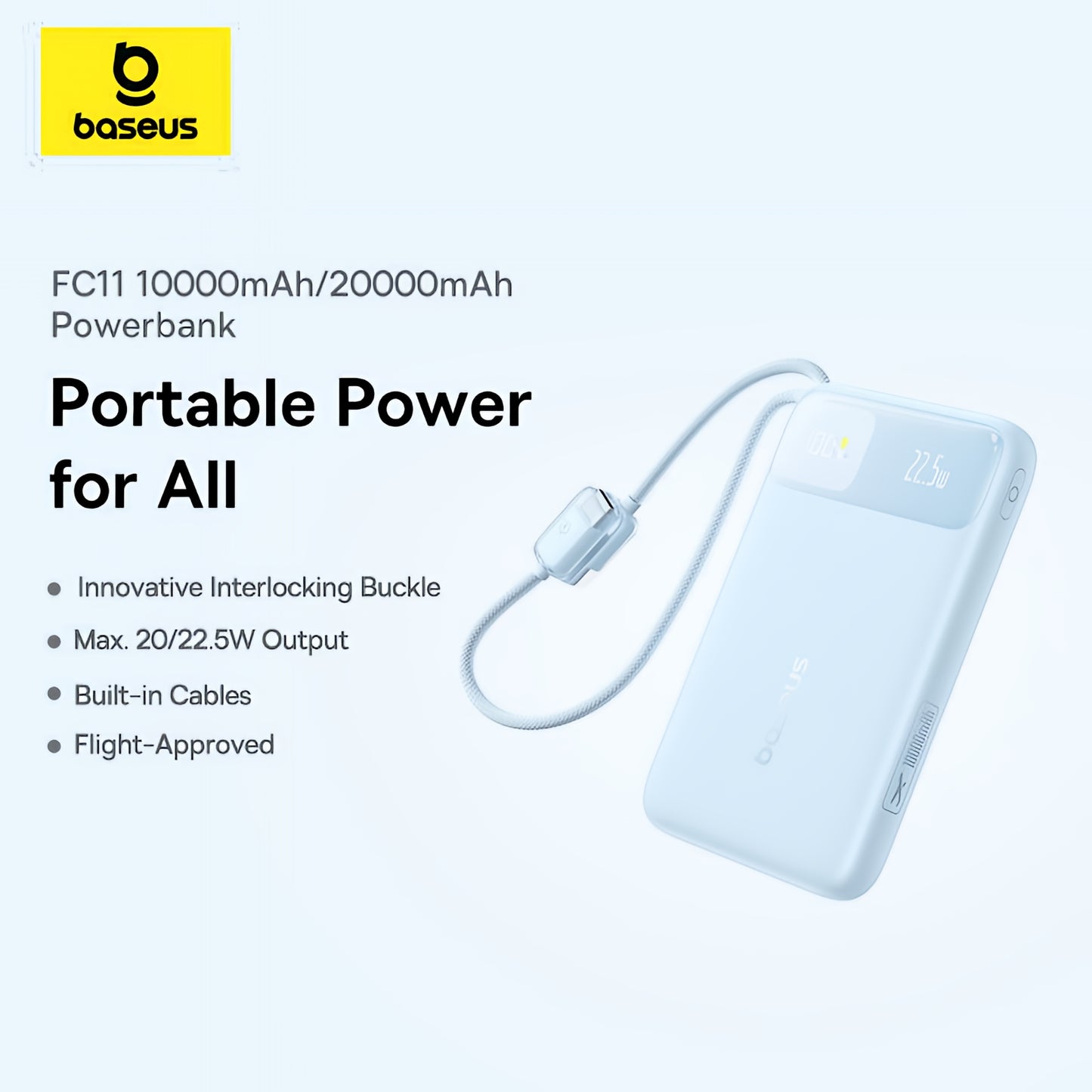 Externí baterie Baseus EnerFill FC11, 20000mAh, 22,5W, QC + PD, 1 x Lightning - 1 x USB-A - 2 x USB-C, modrá E0027S06