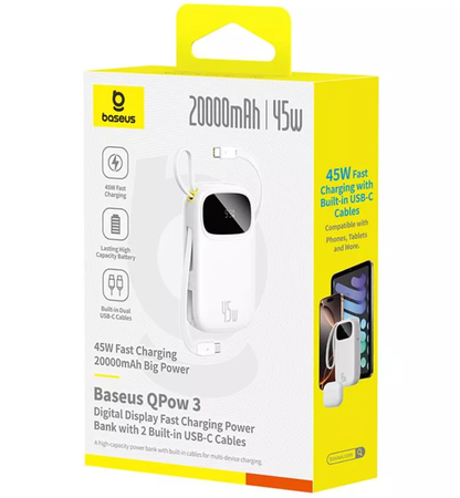 Externí baterie Baseus EnerFill FC31, 20000mAh, 45W, QC + PD, 1 x Lightning - 1 x USB-A - 2 x USB-C, Bílá P10082105213-00