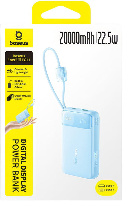 Externí baterie Baseus EnerFill FC11, 20000mAh, 22,5W, QC + PD, 1 x Lightning - 1 x USB-A - 2 x USB-C, modrá E0027S06