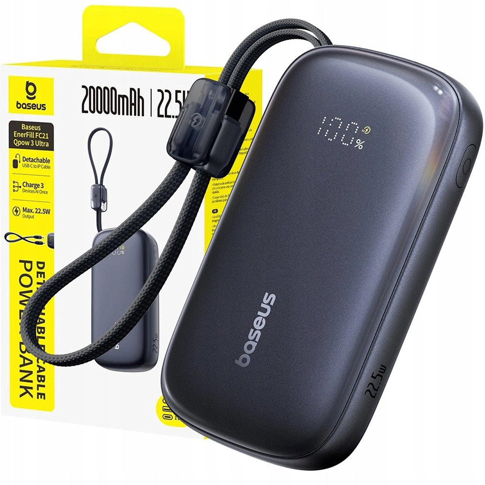 Baseus EnerFill FC21 Qpow 3 Ultra External Battery, 20000mAh, 22.5W, QC + PD, 1 x USB-A - 1 x USB-C, Black E0027M00