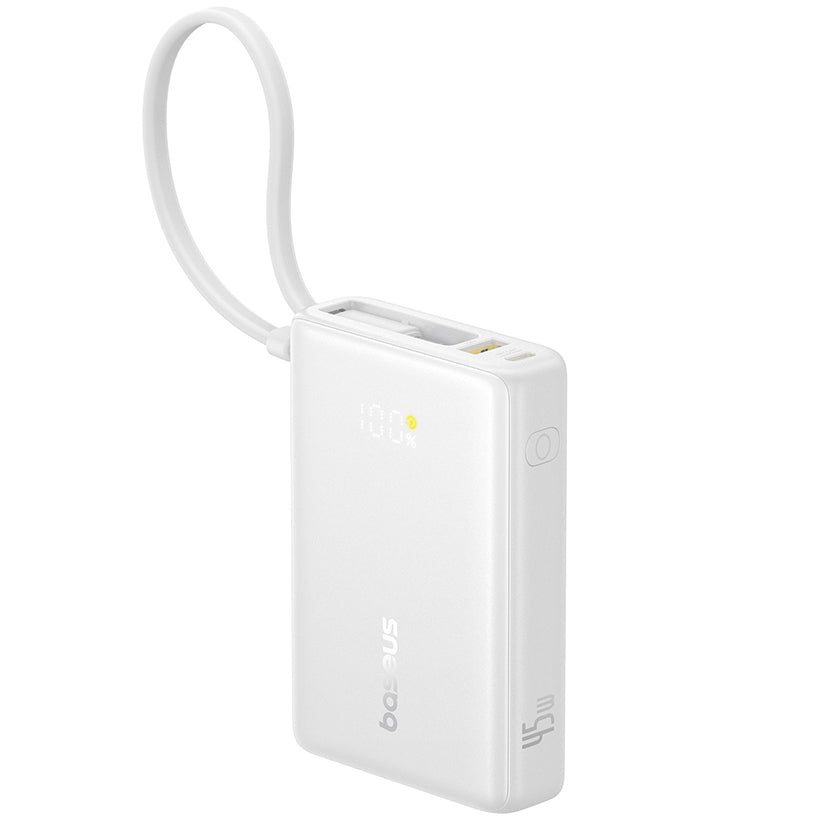 Externí baterie Baseus PicoGo, 10000mAh, 45W, QC + PD, 1 x USB-A - 2 x USB-C, Bílá P10076803213-00