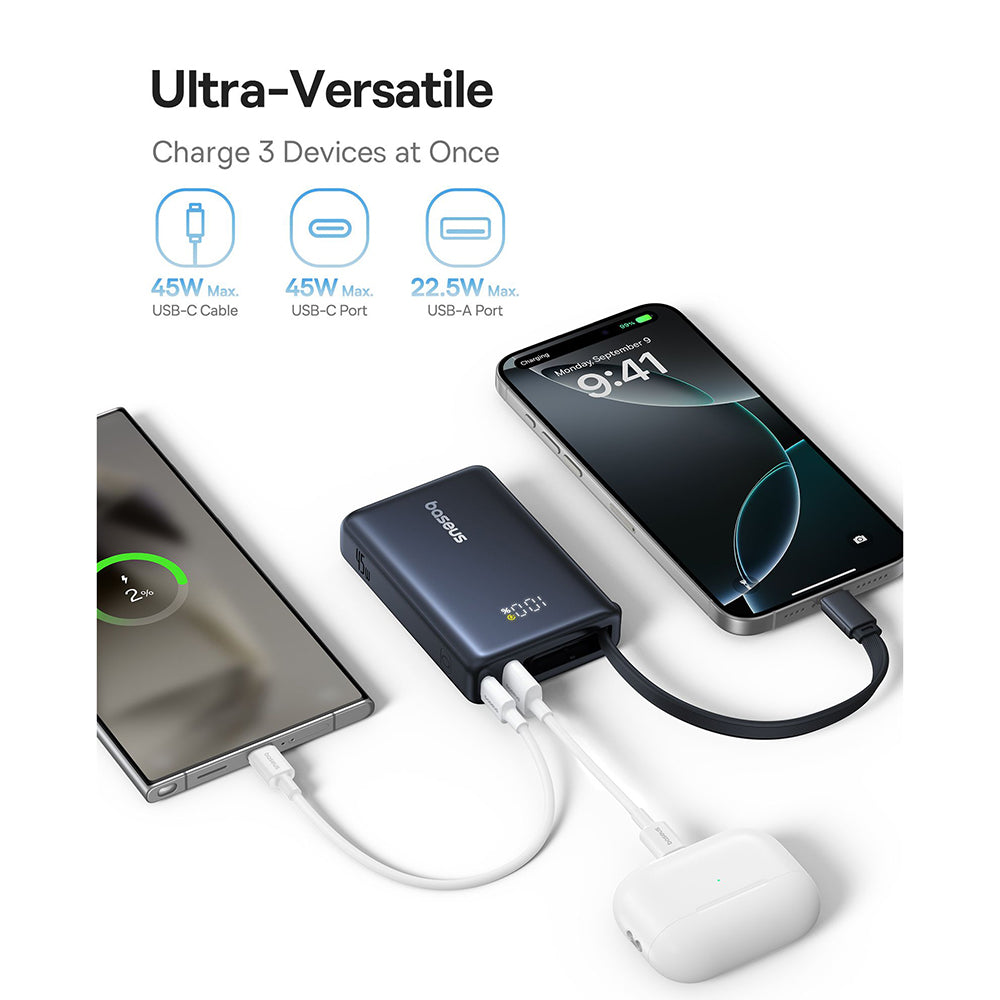 Externí baterie Baseus PicoGo, 10000mAh, 45W, QC + PD, 1 x USB-A - 2 x USB-C, Černá P10076803123-00