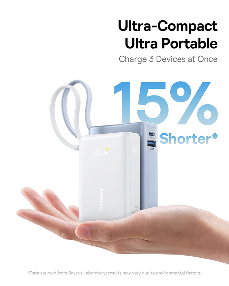 Externí baterie Baseus PicoGo, 10000mAh, 45W, QC + PD, 1 x USB-A - 2 x USB-C, Bílá P10076803213-00