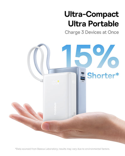 Externí baterie Baseus PicoGo, 10000mAh, 45W, QC + PD, 1 x USB-A - 2 x USB-C, Bílá P10076803213-00
