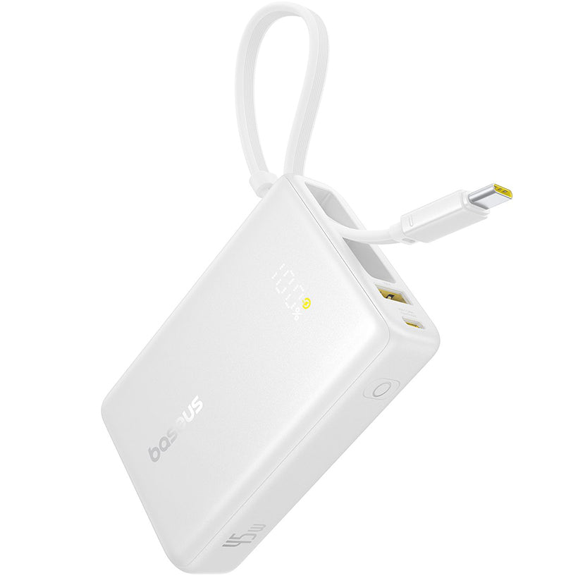 Externí baterie Baseus PicoGo, 10000mAh, 45W, QC + PD, 1 x USB-A - 2 x USB-C, Bílá P10076803213-00