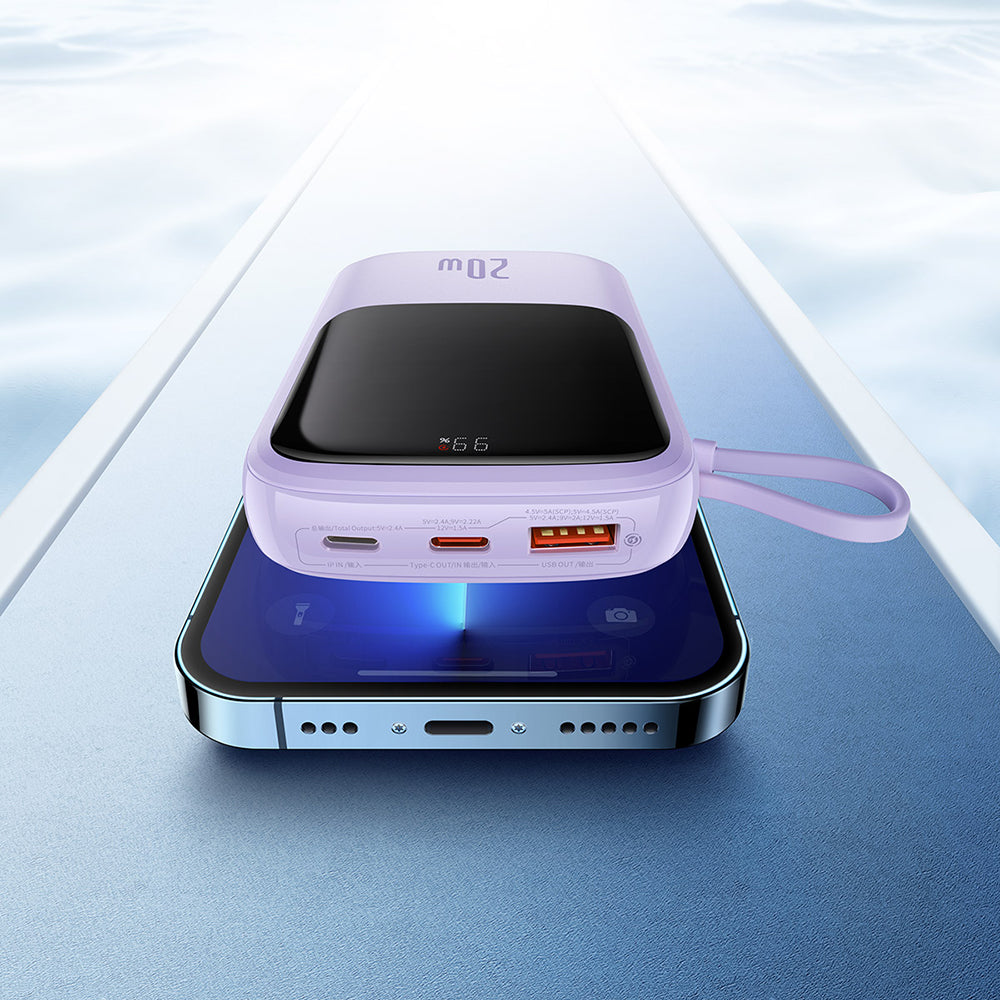 Externí baterie Baseus Qpow Pro, 20000mAh, 20W, QC + PD, 1 x Lightning - 1 x USB-A - 1 x USB-C, Fialová PPQD030005