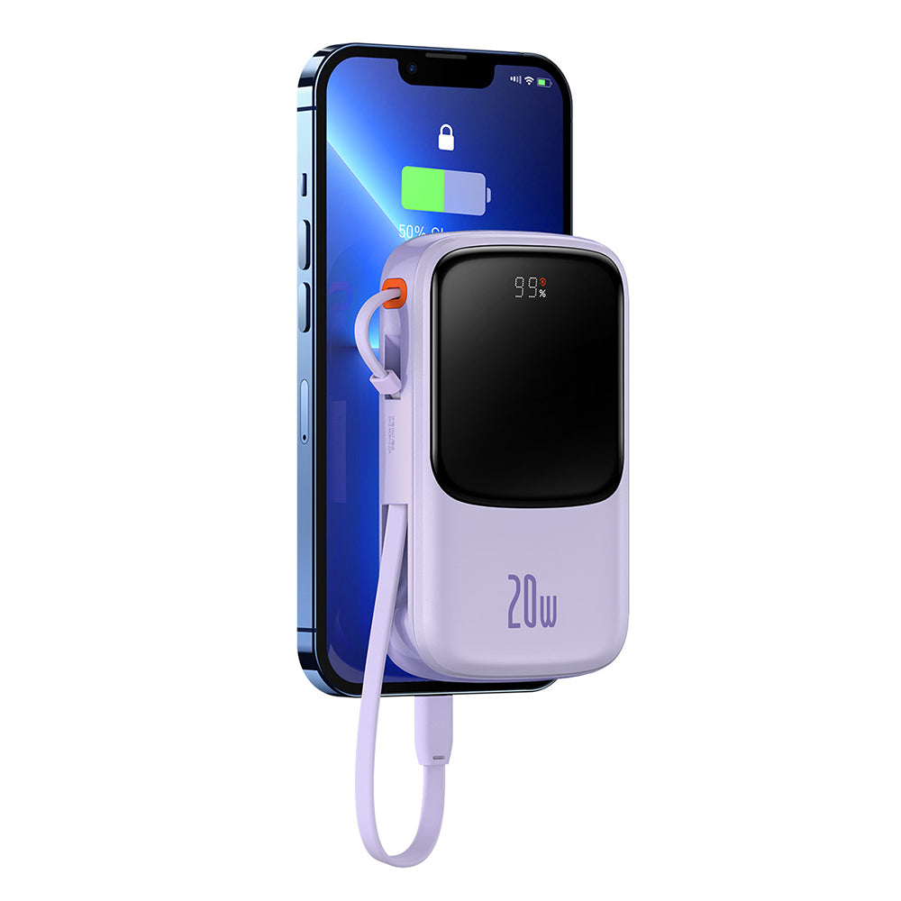 Externí baterie Baseus Qpow Pro, 20000mAh, 20W, QC + PD, 1 x Lightning - 1 x USB-A - 1 x USB-C, Fialová PPQD030005