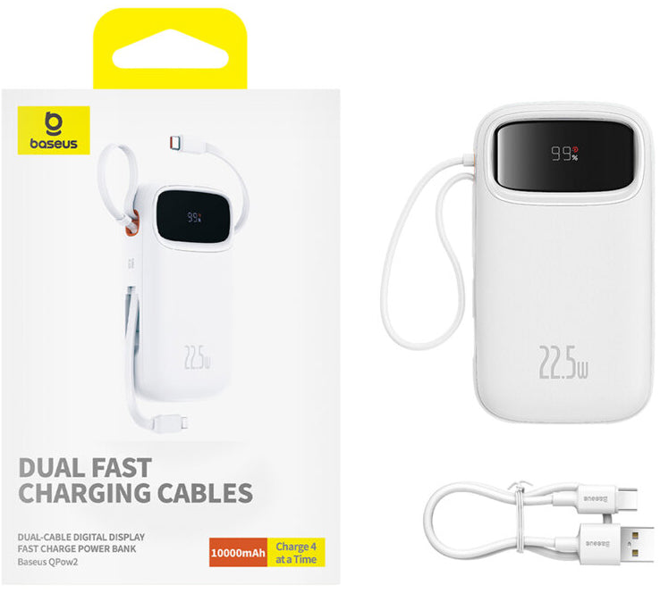 Externí baterie Baseus Qpow2, 10000mAh, 22.5W, QC + PD, 1 x Lightning - 1 x USB-A - 2 x USB-C, Bílá P10055003223-00
