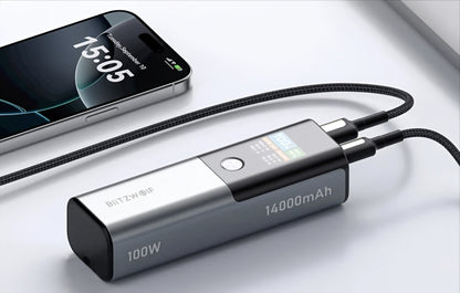 Externí baterie BlitzWolf BW-P23, 14000mAh, 100W, QC + PD, 1 x USB-A - 1 x USB-C, Šedá