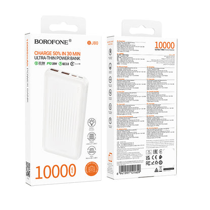 Externí baterie Borofone BJ80A Clever, 10000mAh, 22.5W, QC + PD, 1 x USB-C - 2 x USB-A, Bílá