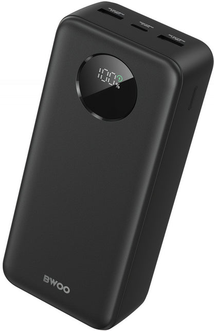 Externí baterie BWOO BO-P64, 30000mAh, 22.5W, QC + PD, 1 x USB-C - 2 x USB-A, Černá