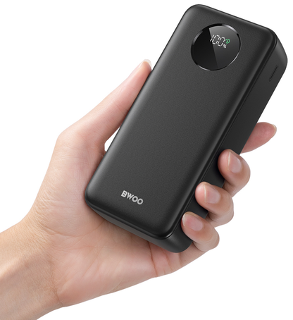 Externí baterie BWOO BO-P64, 30000mAh, 22.5W, QC + PD, 1 x USB-C - 2 x USB-A, Černá