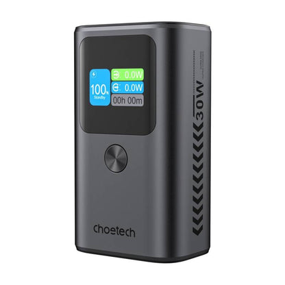 Externí baterie Choetech B701, 10000mAh, 30W, QC + PD, 1 x USB-A - 2 x USB-C, Černá