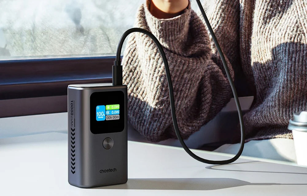 Externí baterie Choetech B701, 10000mAh, 30W, QC + PD, 1 x USB-A - 2 x USB-C, Černá