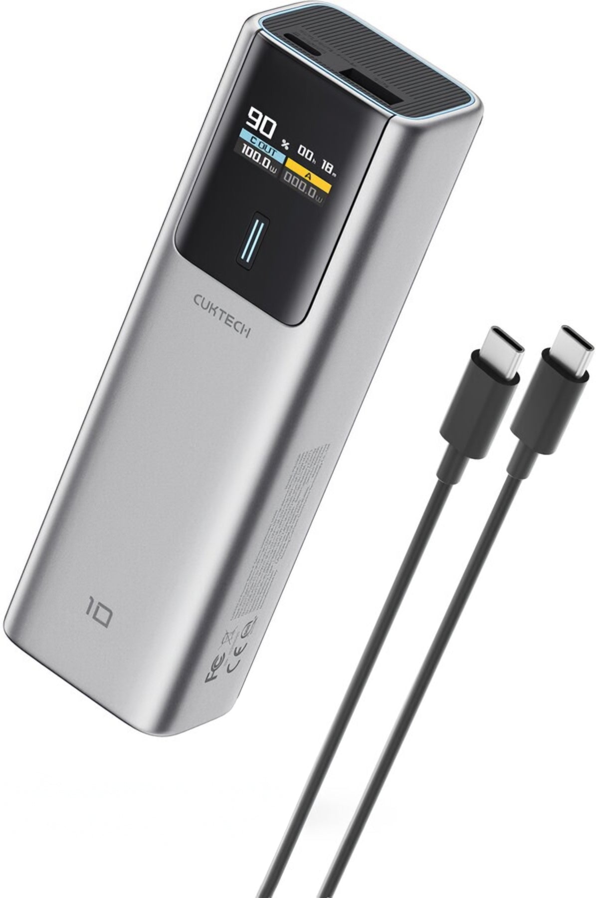 Externí baterie Cuktech, 10000mAh, 150W, QC + PD, 1 x USB-A - 1 x USB-C, Šedá CKPB100PGLBK