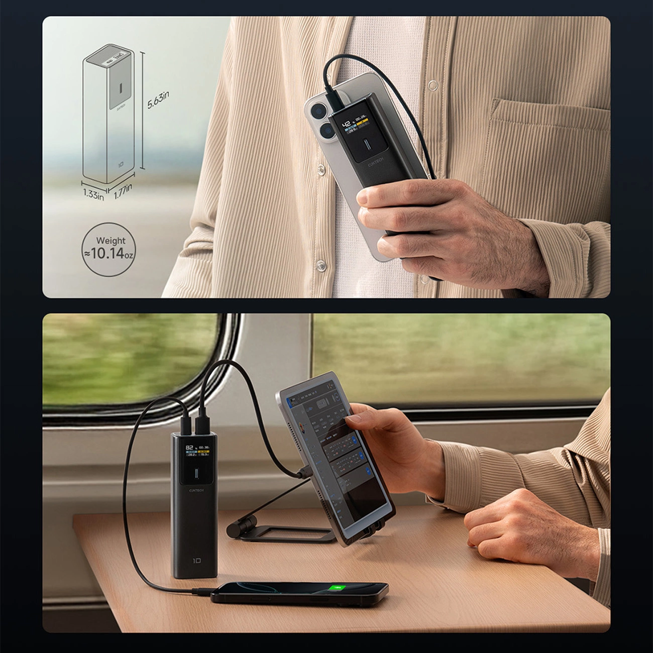 Externí baterie Cuktech, 10000mAh, 150W, QC + PD, 1 x USB-A - 1 x USB-C, Černá CKPB100PGLBL