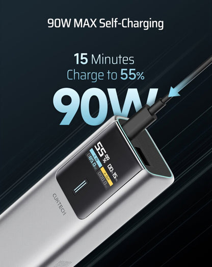 Externí baterie Cuktech, 10000mAh, 150W, QC + PD, 1 x USB-A - 1 x USB-C, Šedá CKPB100PGLBK