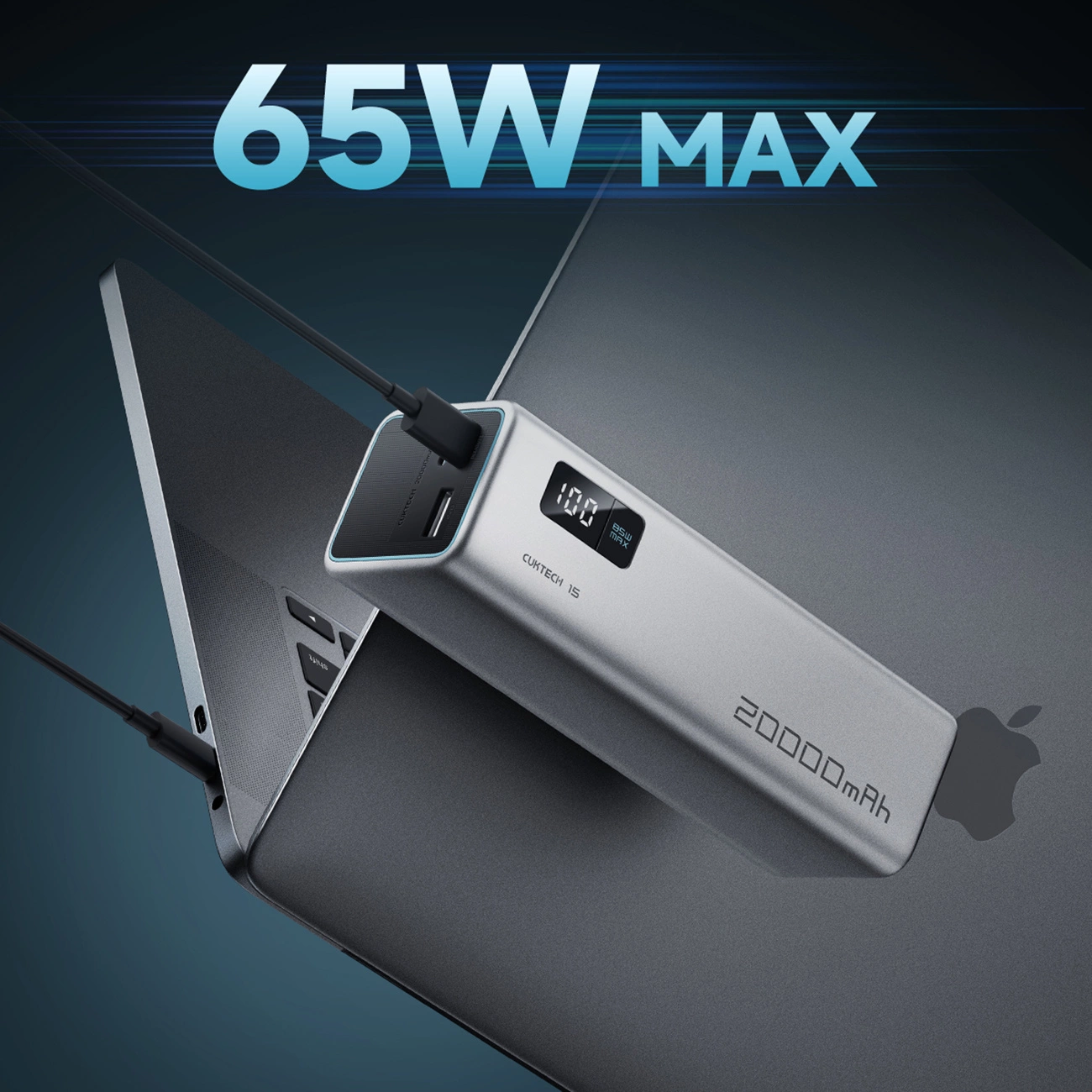 Externí baterie Cuktech, 20000mAh, 100W, QC + PD, 1 x USB-A - 2 x USB-C, Šedá CUKP200XGLGR