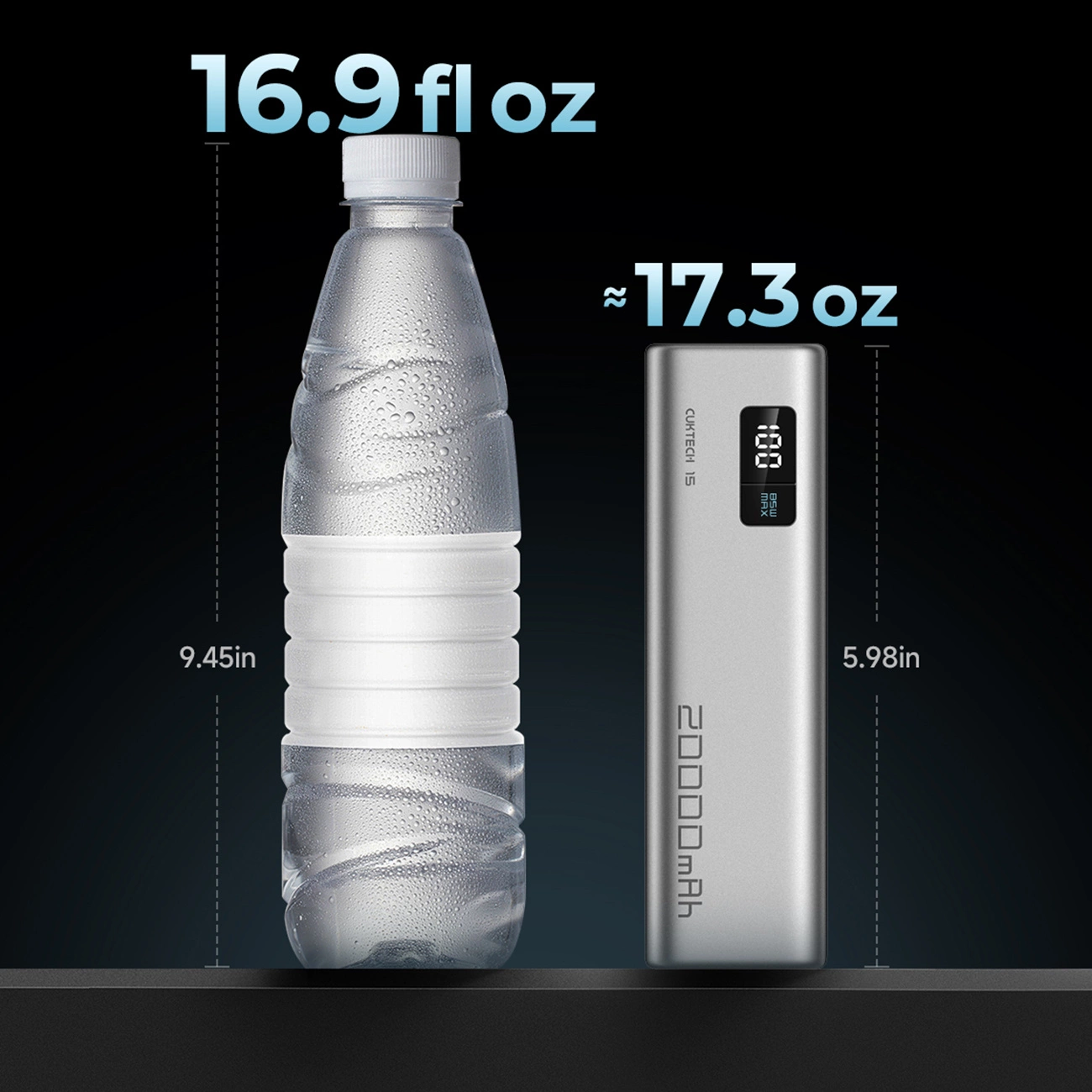 Externí baterie Cuktech, 20000mAh, 100W, QC + PD, 1 x USB-A - 2 x USB-C, Šedá CUKP200XGLGR