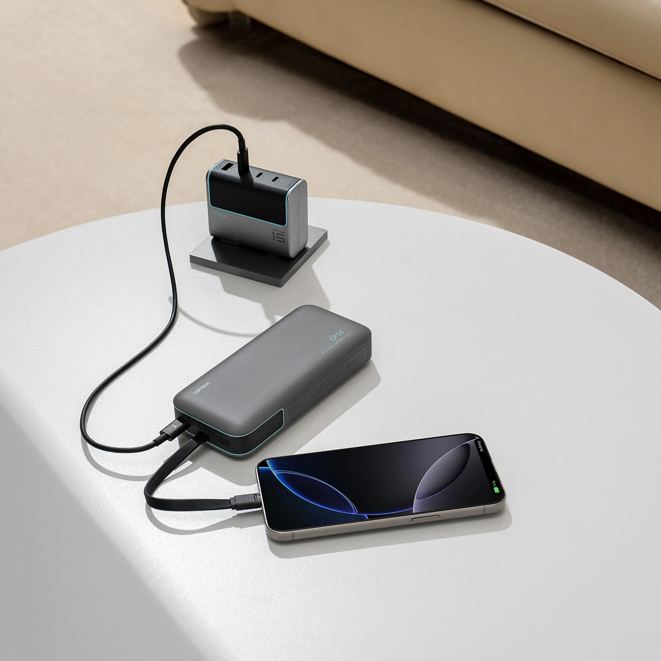 Externí baterie Cuktech LPB200N, 20000mAh, 40W, QC + PD, 1 x USB-A - 2 x USB-C, černá