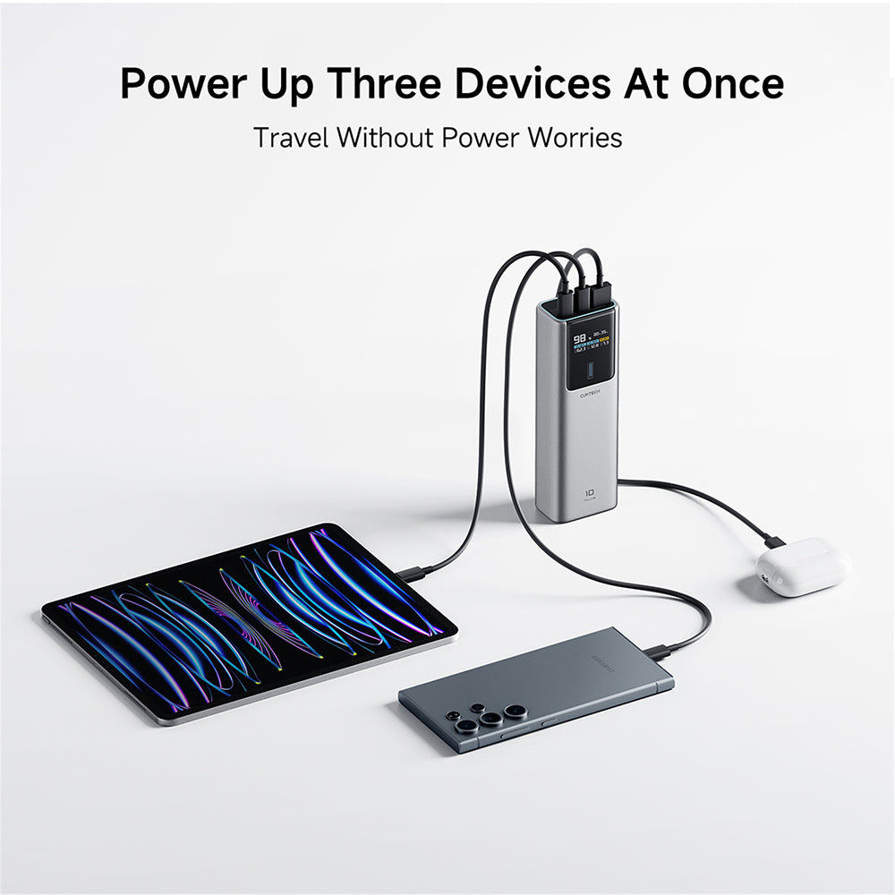 Externí baterie Cuktech PB150P, 15000mAh, 120W, QC + PD, 1 x USB-A - 2 x USB-C, Šedá CKPB150POSGR