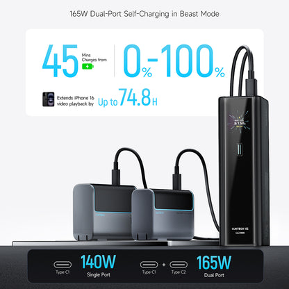 Cuktech PB200U Power Bank, 20000mAh, 210W, QC + PD, 1 x USB-A - 2 x USB-C, White CKPB200UGLGR