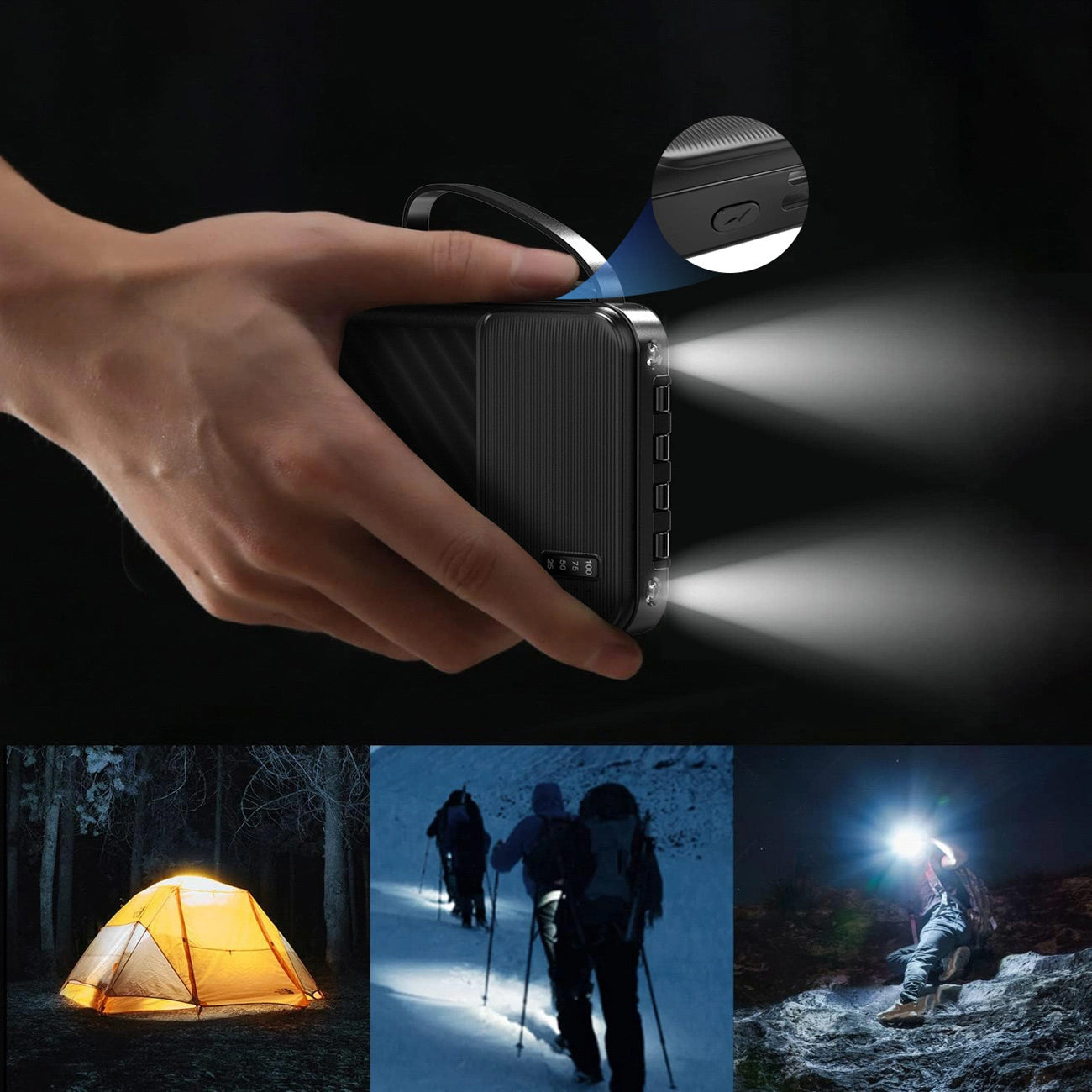 Externí baterie Dudao K11, 10000mAh, 10W, 1 x Lightning - 1 x microUSB - 1 x USB-A - 1 x USB-C, Černá