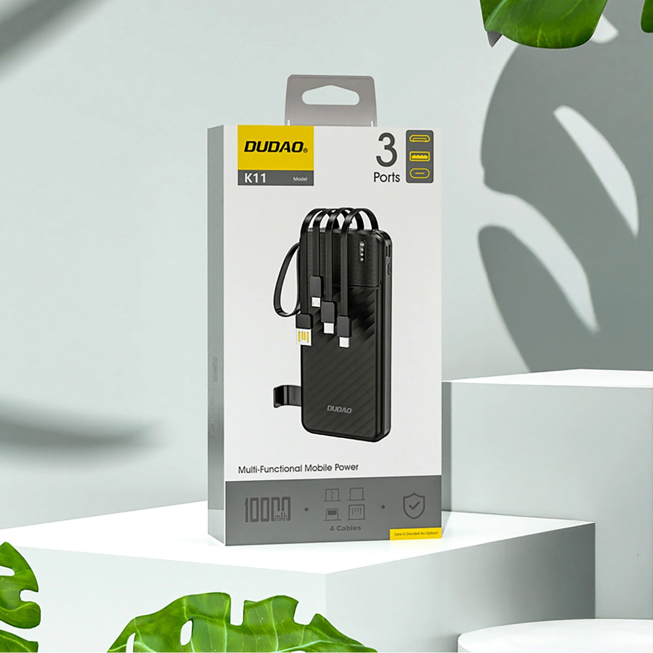 Externí baterie Dudao K11, 10000mAh, 10W, 1 x Lightning - 1 x microUSB - 1 x USB-A - 1 x USB-C, Černá