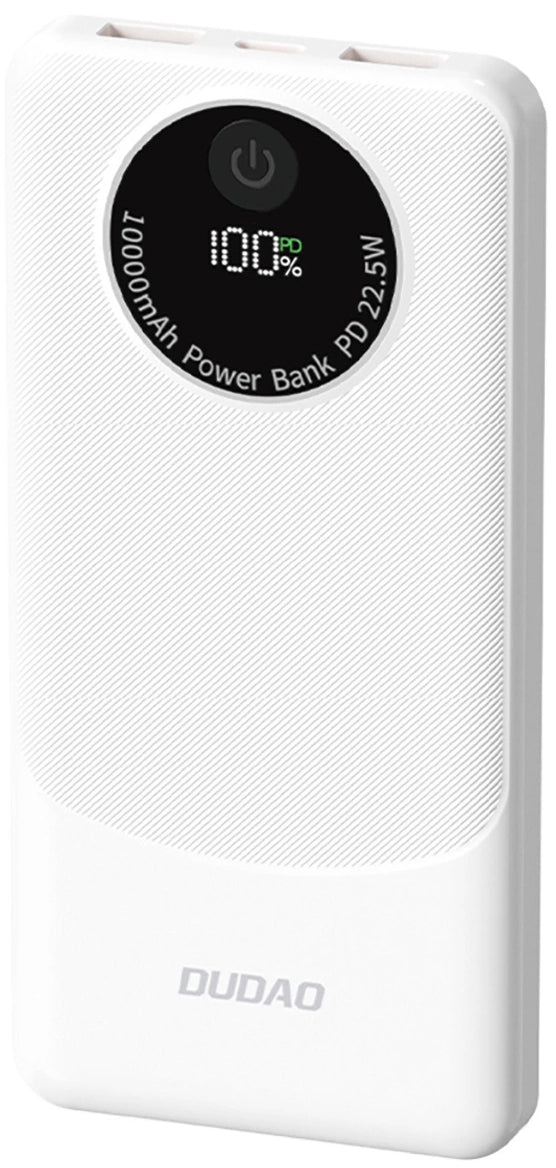Externí baterie Dudao K12, 10000mAh, 22.5W, QC + PD, 1 x USB-C - 2 x USB-A, Bílá