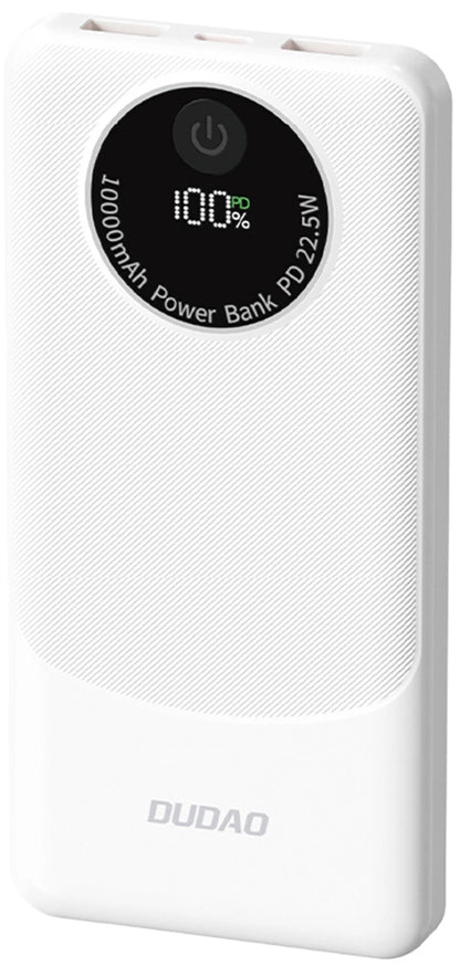 Externí baterie Dudao K12, 10000mAh, 22.5W, QC + PD, 1 x USB-C - 2 x USB-A, Bílá