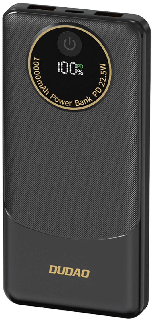 Externí baterie Dudao K12, 10000mAh, 22.5W, QC + PD, 1 x USB-C - 2 x USB-A, Černá