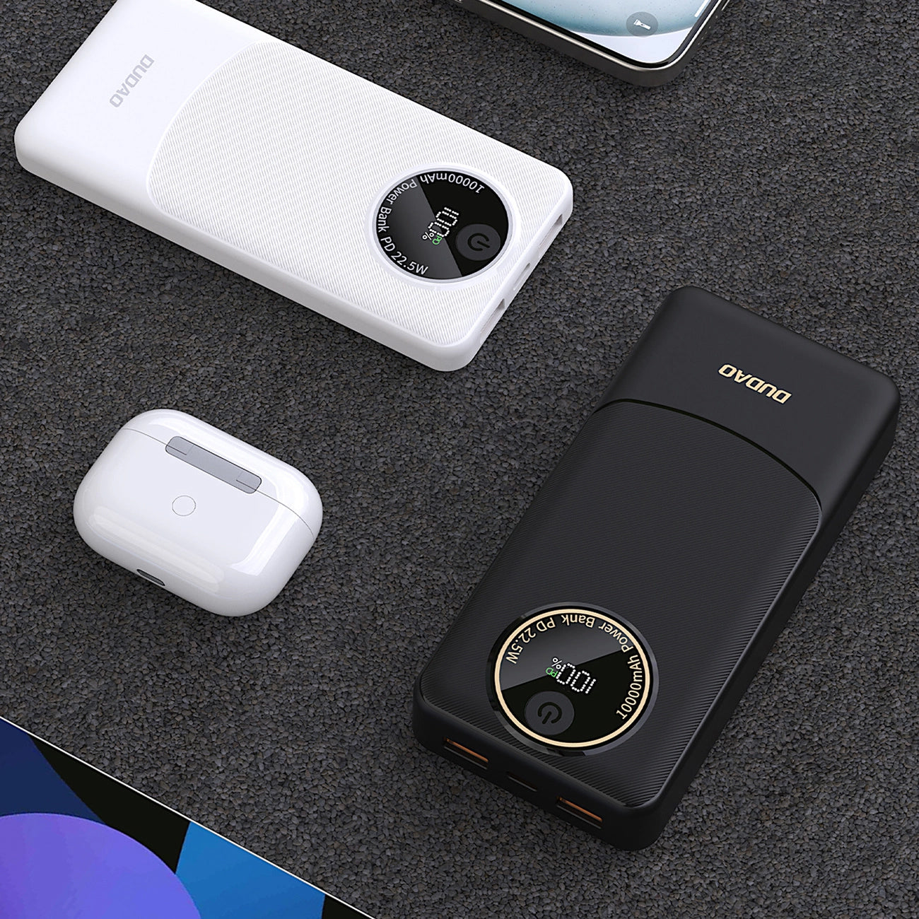 Externí baterie Dudao K12, 10000mAh, 22.5W, QC + PD, 1 x USB-C - 2 x USB-A, Bílá