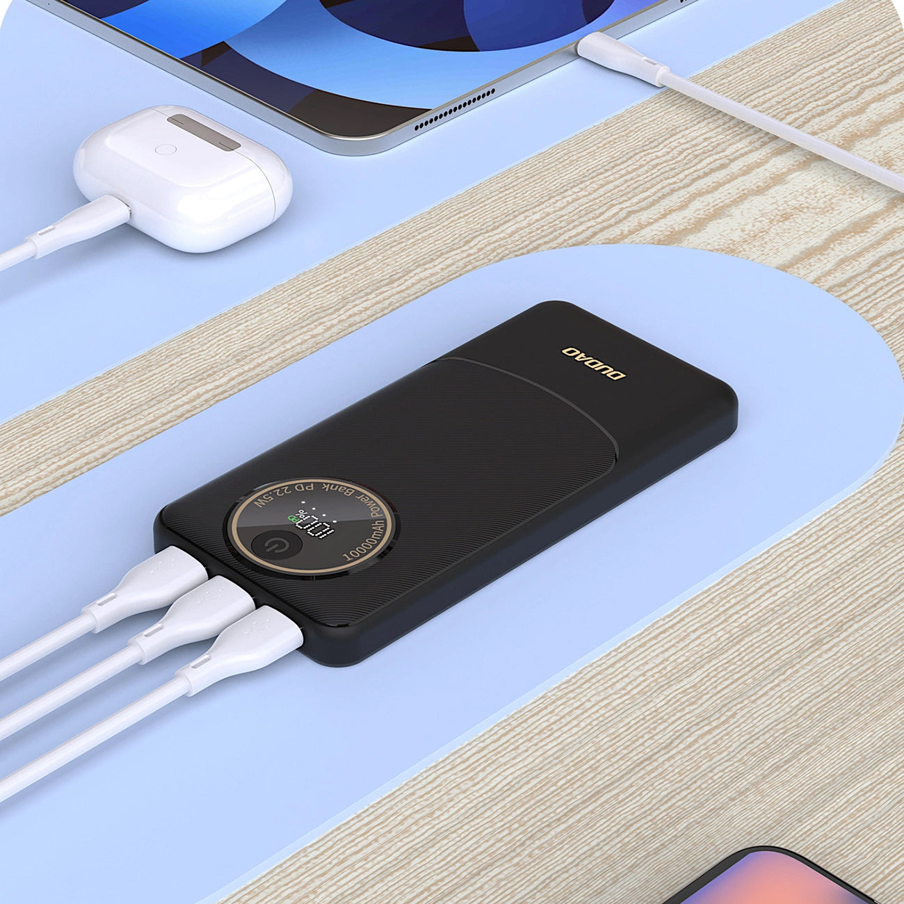 Externí baterie Dudao K12, 10000mAh, 22.5W, QC + PD, 1 x USB-C - 2 x USB-A, Bílá