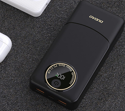 Dudao K12Pro External Battery, 20000mAh, 22.5W, QC + PD, 1 x USB-C - 2 x USB-A, Black
