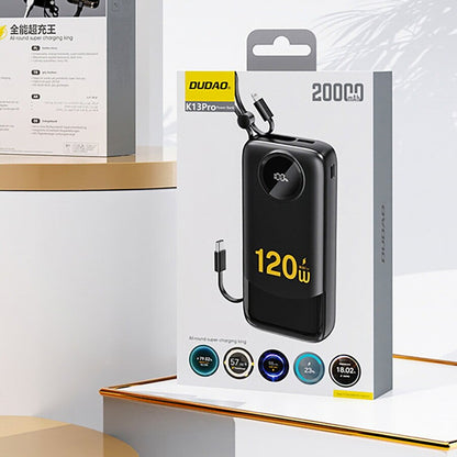 Externí baterie Dudao K13, 10000mAh, 22.5W, QC + PD, 1 x Lightning - 1 x USB-A - 2 x USB-C, Černá