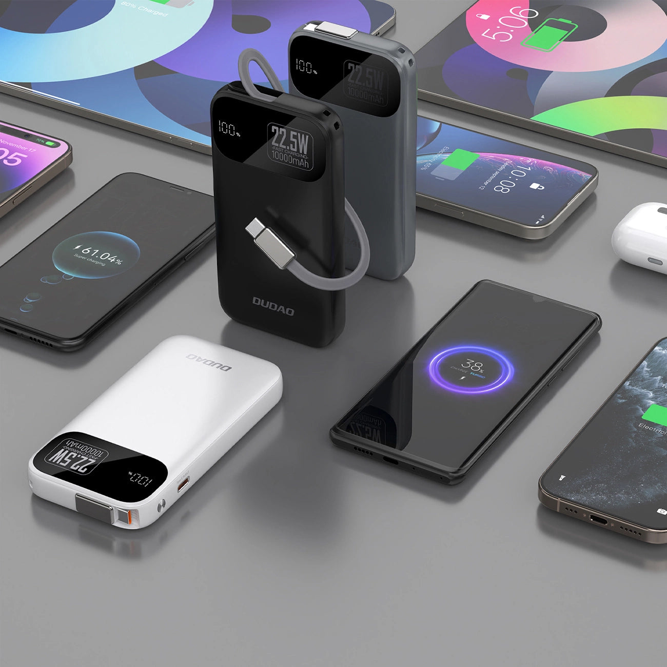 Externí baterie Dudao K31, 10000mAh, 22.5W, PD, 2 x USB-C, Černá