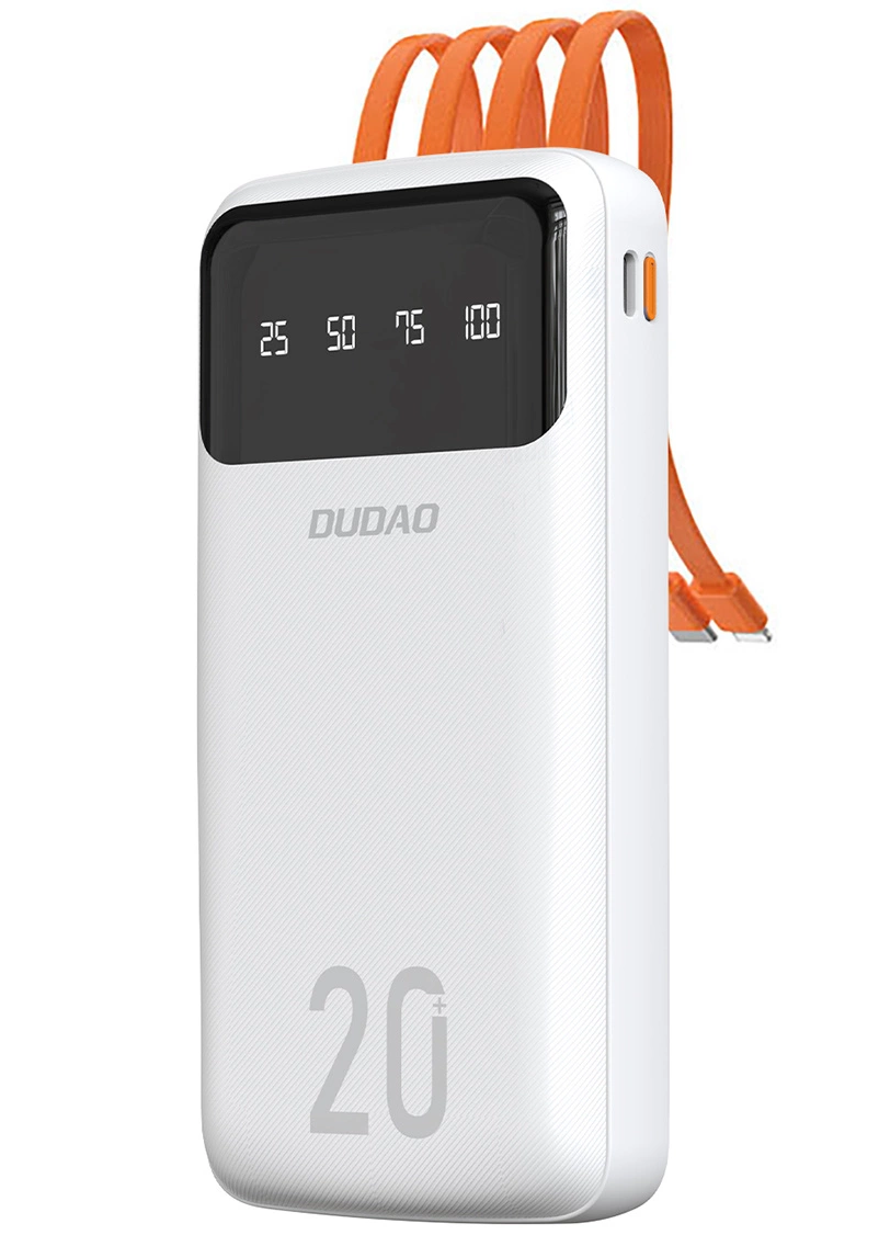 Externí baterie Dudao K6Pro+, 20000mAh, 10W, 1 x Lightning - 1 x microUSB - 1 x USB-A - 1 x USB-C, Bílá