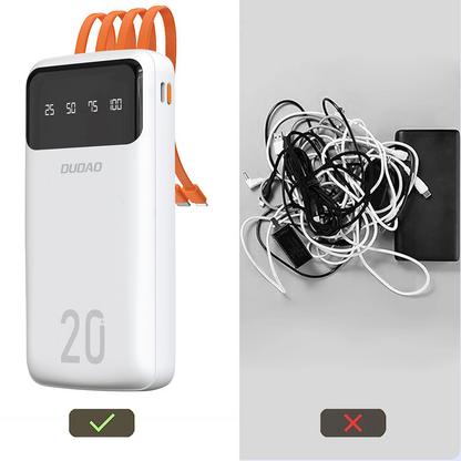 Externí baterie Dudao K6Pro+, 20000mAh, 10W, 1 x Lightning - 1 x microUSB - 1 x USB-A - 1 x USB-C, Bílá