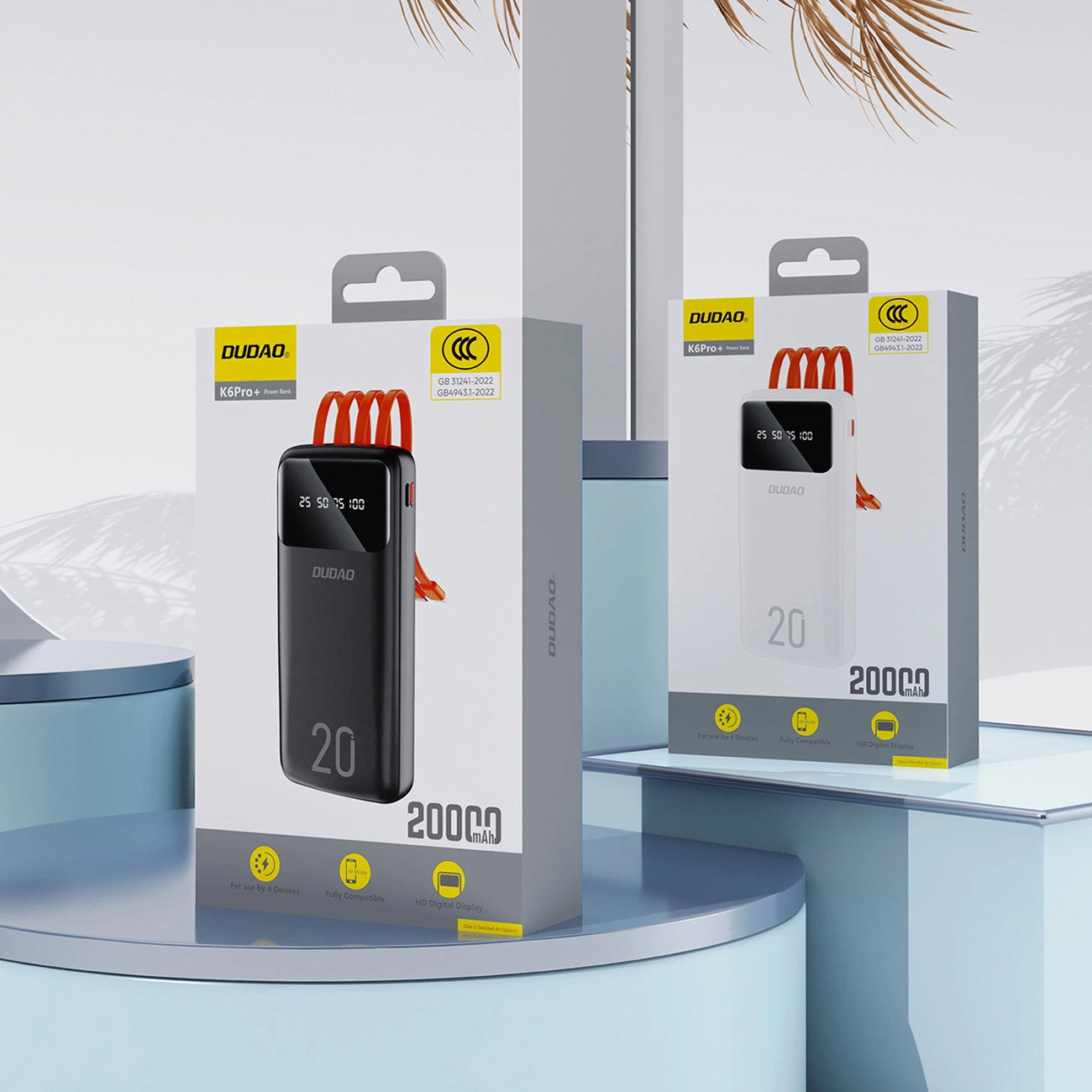 Externí baterie Dudao K6Pro+, 20000mAh, 10W, 1 x Lightning - 1 x microUSB - 1 x USB-A - 1 x USB-C, Černá