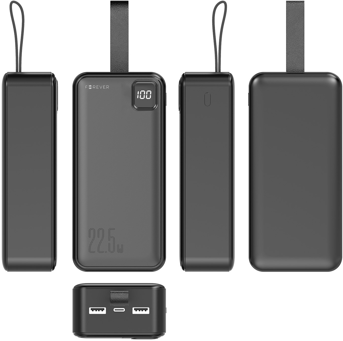 Forever TB-300XL Power Bank, 30000mAh, 22.5W, QC + PD, 1 x USB-C - 2 x USB-A, Black