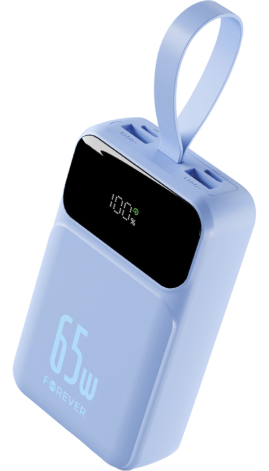 Externí baterie Forever Vibe-TB65, 20000mAh, 65W, QC + PD, 2 x USB-A - 2 x USB-C, Modrá
